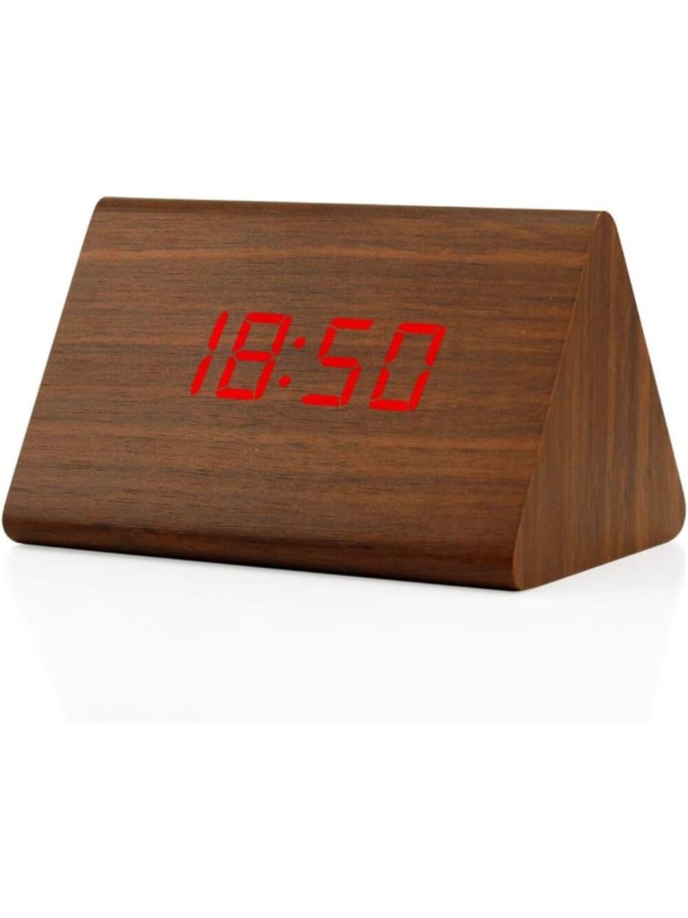 Stylish Wooden LED Alarm Clock with Adjustable Brightness, Time & Temp Display